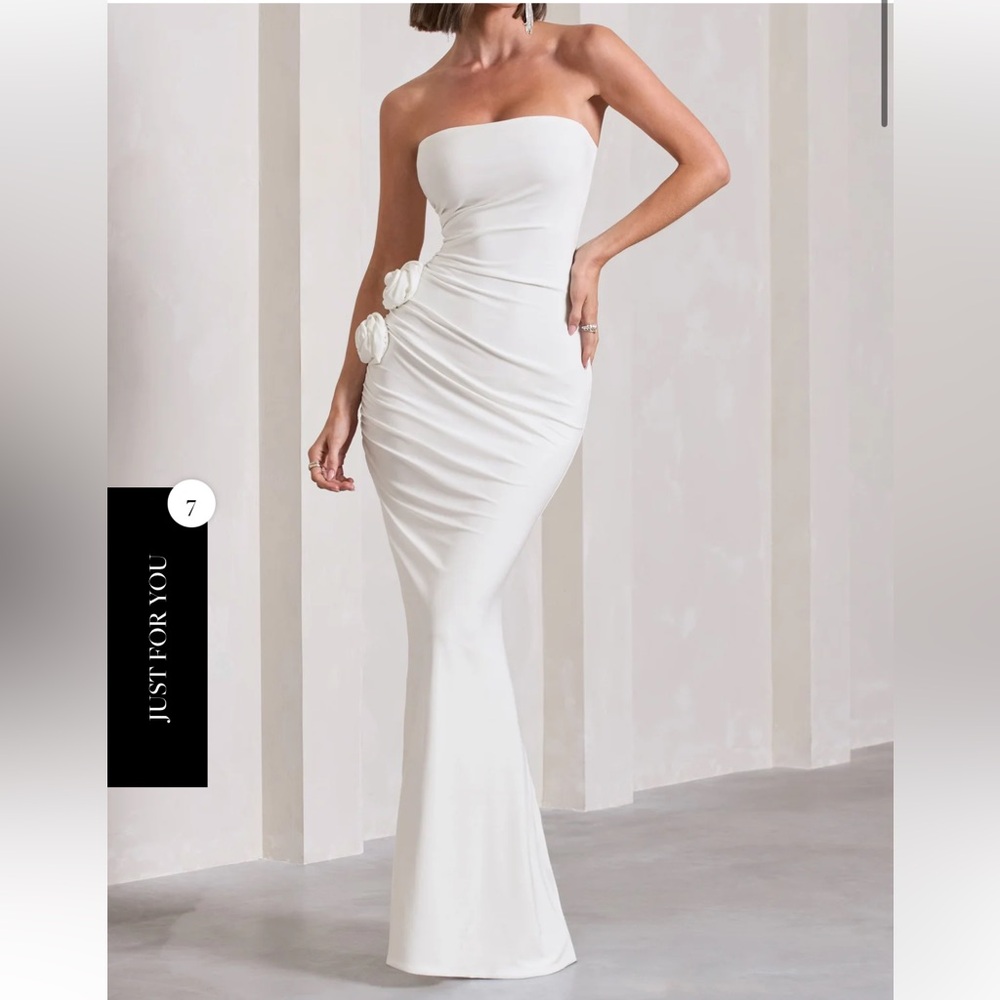Club L London white dress with leg slit and roses